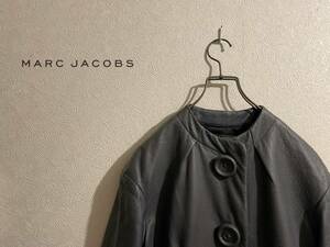 ◯ USA製 MARC JACOBS カシミア × ディアスキン ノーカラー コート / マークジェイコブス レザー グレー 2 Ladies #Sirchive