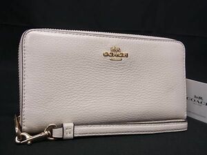 1円 ■美品■ COACH コーチ C4451 レザー ラウンドファスナー 長財布 ウォレット 小銭入れ 札入れ レディース アイボリー系 FD1294