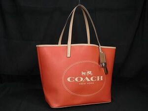 1円 ■美品■ COACH コーチ F33006 PVC トートバッグ ショルダー 肩掛け レディース レッド系×ベージュ系 FD8125