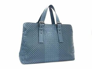 1円 ■美品■ BOTTEGA VENETA ボッテガヴェネタ イントレチャート レザー トートバッグ ハンドバッグ メンズ ピーコックグリーン系 AZ4583