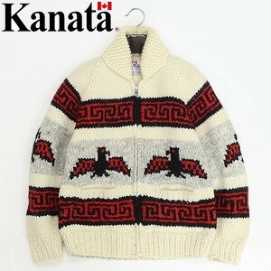 カナダ製◆KANATA カナタ イーグル ウール ニット カウチン セーター ジップ ジャケット