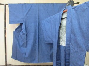 1円 良品 正絹 アンサンブル 着物 和装 重要無形文化財 結城紬 男性用 式典 和装 和服 無地 紺 極上 袷 身丈138cm 裄68cm ◆逸品◆