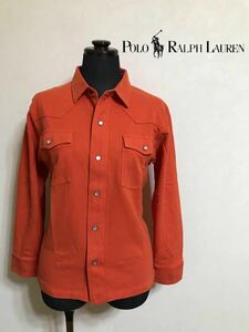 【良品】 Polo Ralph Lauren ポロ ラルフローレン 鹿の子 ウエスタン シャツ トップス KIDS サイズ140 長袖 橙