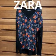 3着3000円 zara KNIT 黒薄手カットソー ニット 花柄 ザラ