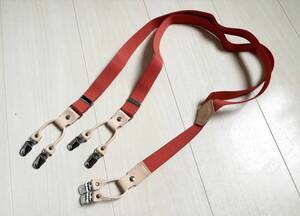 新品 PHINGERIN フィンガリン SUSPENDERS サスペンダー レザー ゴム 金具 オレンジ 赤 柄本時生 着 △1042