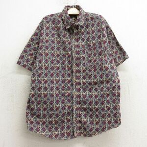 古着 半袖 シャツ キッズ ボーイズ 子供服 00s 総柄 コットン エンジ系他 24may17