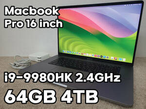 【良品】Apple MacBook Pro 16(2019, A2141) ハイスペック Core i9-9980HK / 2.4GHz / RAM 64GB / SSD 4TB / 充放電回数 : 69 [MC063]