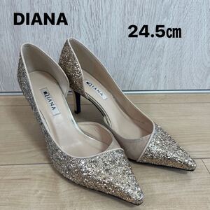 DIANA ダイアナ　24.5㎝　ラメ グリッター　ハイヒール パンプス　ベージュ/ゴールドラメ　靴　パーティー　結婚式　キラキラ　ヒール