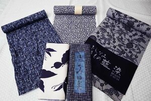 【京夢桜】貴重品★木綿浴衣反物５点まとめ売り★教材趣味リメイク★売り切り★RWK203