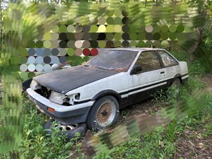 値下げ！自分で組み立て出来る方にお勧め！ AE86の4AGエンジン本体オマケでAE86前期2ドアレビンの白黒ツートン書類付きボディ差し上げます