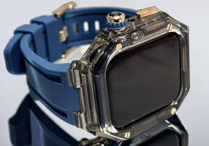 TBN★ブラックネイビー★アップルウォッチバンド ラバーベルト カバー　Apple Watch クリア ケース 40mm 41mm 44mm 45mm 46mm 49mm