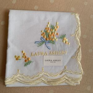 ローラアシュレイ LAURA ASHLEY ハンカチ スカラップ ミモザ 刺繍 未使用A