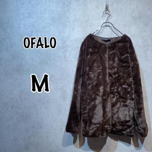 【OFALO】（M)フェイクファーコート＊ノーカラー＊ショート丈＊ホックボタン