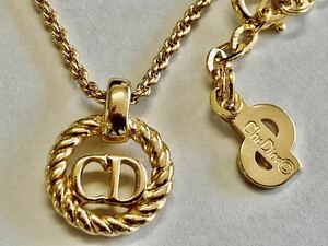 TH 美品 Christian Dior クリスチャンディオール CDロゴ ネックレス アクセサリー ゴールドカラー アンティーク ブランドアクセサリー