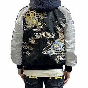 新品 エヴィス ヘリテージ EVISU HERITAGE デニム切り替え ドラゴン 龍 家紋 刺繍 フード スカジャン 防寒 機能 素材 キルティング Mサイズ