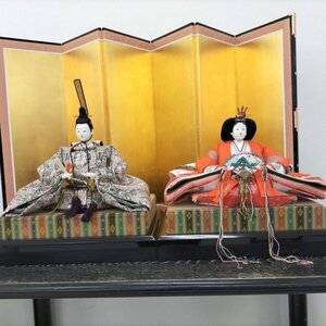 雛飾り　京雛　親王飾り　光寛作　正絹本仕上げ　飾り台　金屏風付き　木箱入　120サイズ