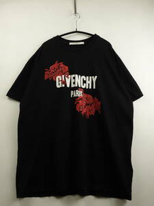 D696/GIVENCHY/ジバンシー/ポルトガル製/ローズプリント/半袖Tシャツ/プリントTシャツ/メンズ/Sサイズ/ブラック/