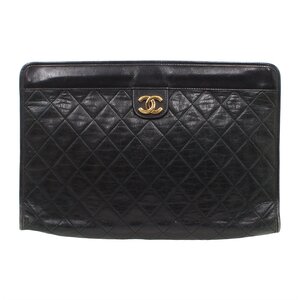 ★H2613 シャネル マトラッセ ココマーク ラムスキン クラッチ・セカンドバッグ ブラック ゴールド金具 CHANEL ヴィンテージ レディース★