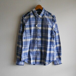 新品未使用・Harriss・メンズ・チェックシャツ・Mサイズ・BLUE・ボタンダウン・日本製・ハリス
