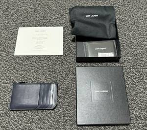 □1円～売り切り□サンローラン パリ SAINT LAURENT PARIS フラグメント ジップケース カード コイン ケース 小銭入れ ネイビー