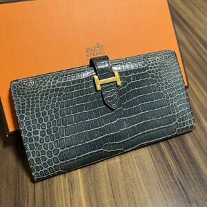 ★美品★HERMES エルメス ベアン クロコダイル アリゲーター 財布 □B刻印 箱付き♪ メンズ レディース ユニセックス