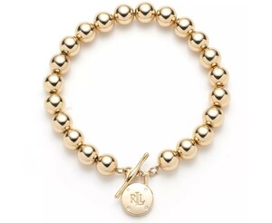 2024最新！　直営　日本未発売　LAUREN RALPH LAUREN ラルフローレン Gold-Tone Logo Beaded Bracelet　本物をお届け♪