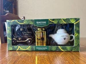 未使用 英国紅茶メイカー リントンズ　Ringtons ガラス製　クリスマスオーナメント　ティーポット　ティーキャディ　クリスマスツリー飾り