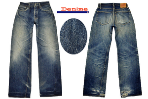 K-4682★旧 DENIME ドゥ―ニム D-HG1118★日本製 ヴィンテージ加工インディゴ染めデニム 赤耳 セルビッチ ストレートジーンズ W32