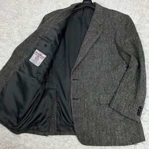 極美品 2XL相当【ハリスツイード くるみ ヘリンボーン】テーラードジャケット シングル LL HARRIS TWEED グレー 2B 総柄 アメカジ vintage 