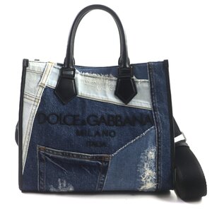 美品▼DOLCE&GABBANA ドルチェ＆ガッバーナ エッジ ショッピングバック ロゴ パッチワーク 2WAY デニム レザー メンズ 定価321200円