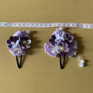 つまみ細工 髪飾り 和装 ハンドメイド パッチンピン紫浴衣和装