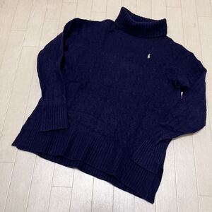 和578★ POLO RALPH LAUREN ポロラルフローレン ニット セーター タートルネック カシミヤブレンド 長袖 M ネイビー レディース