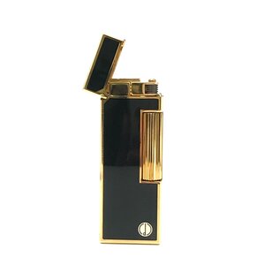 1円 美品 Dunhill ダンヒル ガスライター ローラー式 ゴールド ブラック 着火良好 喫煙グッズ 煙草グッズ h565