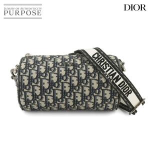 新品同様 クリスチャン ディオール Christian Dior オブリーク ローラー ショルダー バッグ キャンバス ネイビー ブラック 90247643