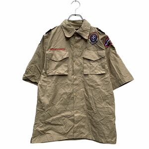 中古 BOY SCOUTS OF AMERICA 半袖 ボーイスカウトシャツ L 160～ キッズ カーキ ベージュ ワッペン 古着卸 アメリカ仕入 a604-5329