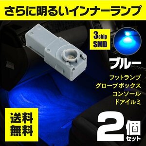 【ネコポス送料無料】3chip SMD LEDインナーランプ ブルー 2個【ノア AZR60系 H16.8以降の車両のみ】