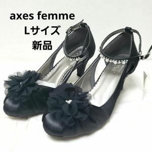 axes femme アクシーズファム　お花コサージュ付PTパンプス　L　黒色