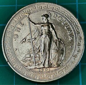 希少　美品　本物　イギリス貿易銀貨　1901年（B）壹圓 古銭 銀貨