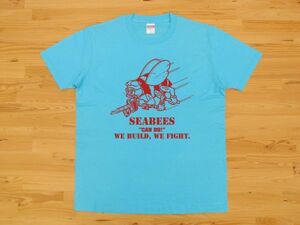 アウトレット処分 SEABEES アクアブルー 4.0oz 半袖Tシャツ 赤 M ミリタリー U.S. NAVY ハチ シービーズ