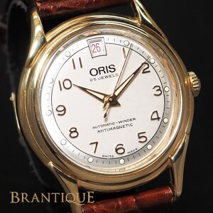 ■～１円■ORIS オリス AUTOMATIC‐WINDER GP/革 自動巻き 裏スケ デイト USED品 稼働品 メンズ 腕時計 「25675」