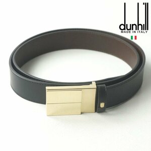 美品 イタリア製 dunhill ダンヒル ゴールドバックル 牛革 カウハイド レザー ベルト 黒 ブラック メンズ 装飾小物【相場価格￥52,80