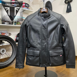 未使用品☆TRIUMPH トライアンフ レディース パテッド レザージャケット ブラック/L D3Oプロテクター内蔵 シングルライダース