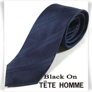 新品1円～★Black On TETE HOMME テットオム シルク絹100% ネクタイ 織柄 ネイビー ストライプ 正規店本物◆8515◆