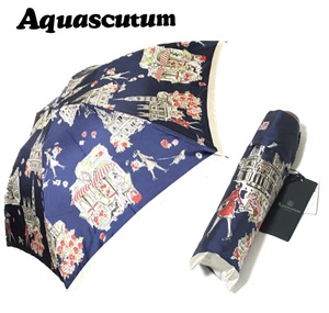 【Aquascutum】(NO.1991）アクアスキュータム 折りたたみ傘　雨傘　ネイビー　ロンドンガール　未使用