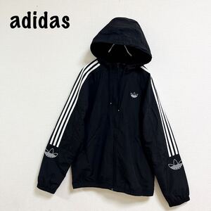 極美品　adidas アディダスオリジナルス ナイロンジャケット ブラック×ホワイト　Sサイズ　ウィンドブレーカー　ジップアップ　長袖