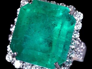 【ジュエリー極】鑑付 コロンビア産 極上特大天然エメラルド13.22ct＆極上ダイヤ1.20ct 超高級K18WGリング h6721rrl【送料無料】