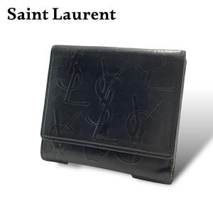 イヴサンローラン　二つ折り財布　ロゴ　黒　ブラック Yves Saint Laurent