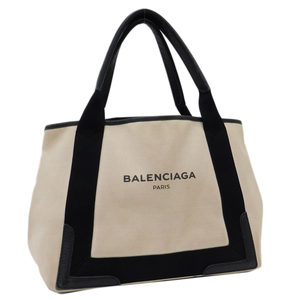 1円 ■ 美品 バレンシアガ ハンドバッグ ホワイト×ブラック系 キャンバス×レザー おでかけ BALENCIAGA ■E.Cse.tI-17