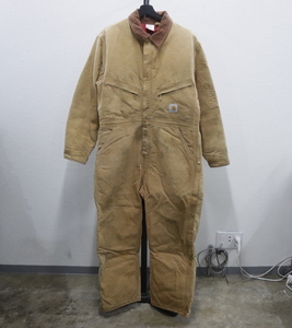 S963 2001年製ビンテージ Carhartt カーハート オールインワン USA製■00s 表記42インチ ブラウン ダック 中綿 BRN つなぎ ワーク 古着