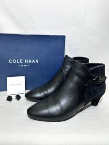 ★美品★23cm★ COLE HAAN コール ハーン ブラック ウォータープルーフ レザー 定価5万 6B ブーツ ヒール ウェリントンブーツ (12086E